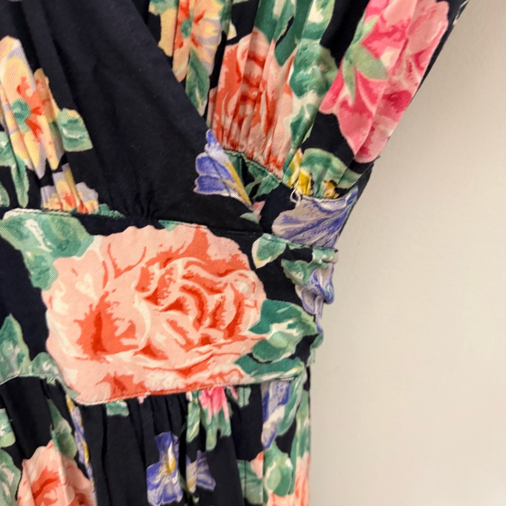 Vintage Floral Black Short Sleeve Wrap Dress Size 12 Tall - Picture 5 of 9